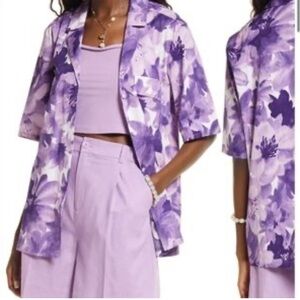 NWOT Open Edit Floral Camp Shirt Small